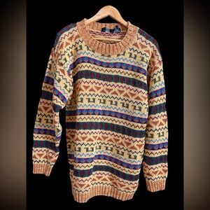 Vintage PASTA Ramie Cotton Knit Sweater Multicolor Geometric Pattern 90s Size L